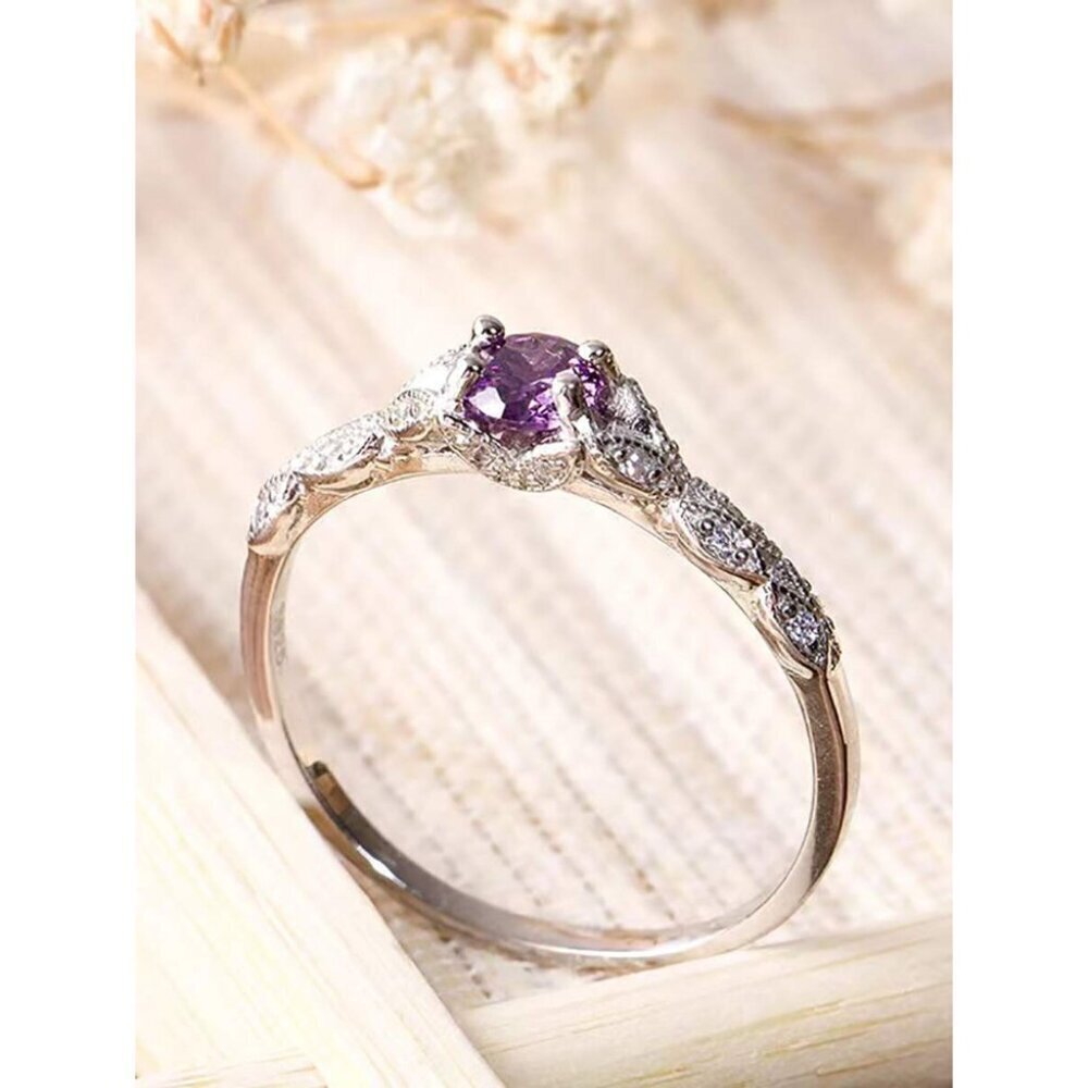 1pc Exquisite Purple Cubic Zirconia Ring With Simple Design Perfect For Banquets